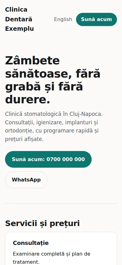 Aceeași pagină pe telefon.
